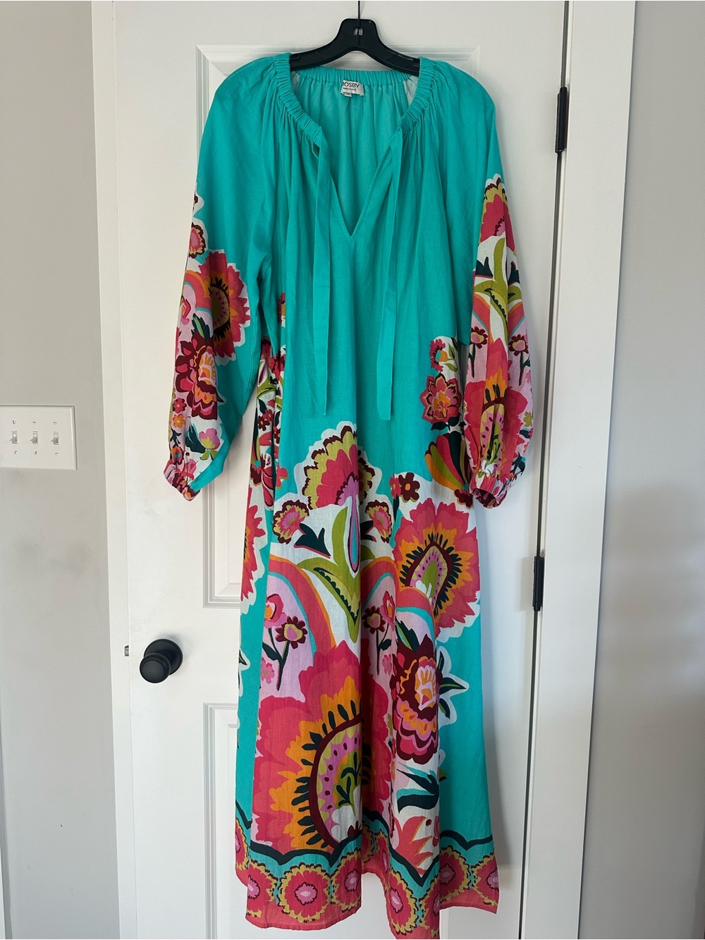 CROSBY by Mollie Burch Turquoise Maxi Dress with Pink Floral Print